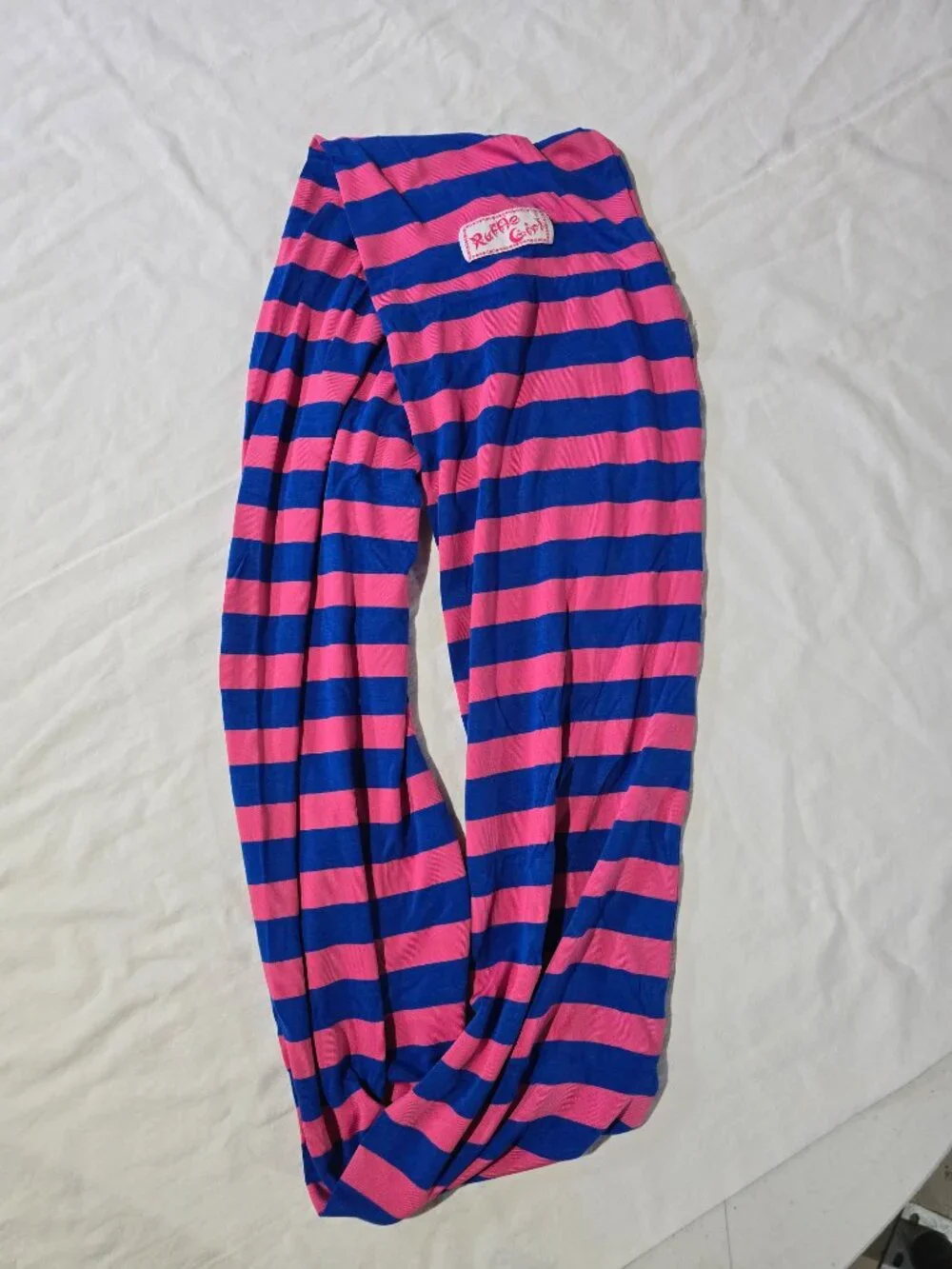 Ruffle Girl Infinity Scarf – Blue and Pink Striped – Lightweight Accessory